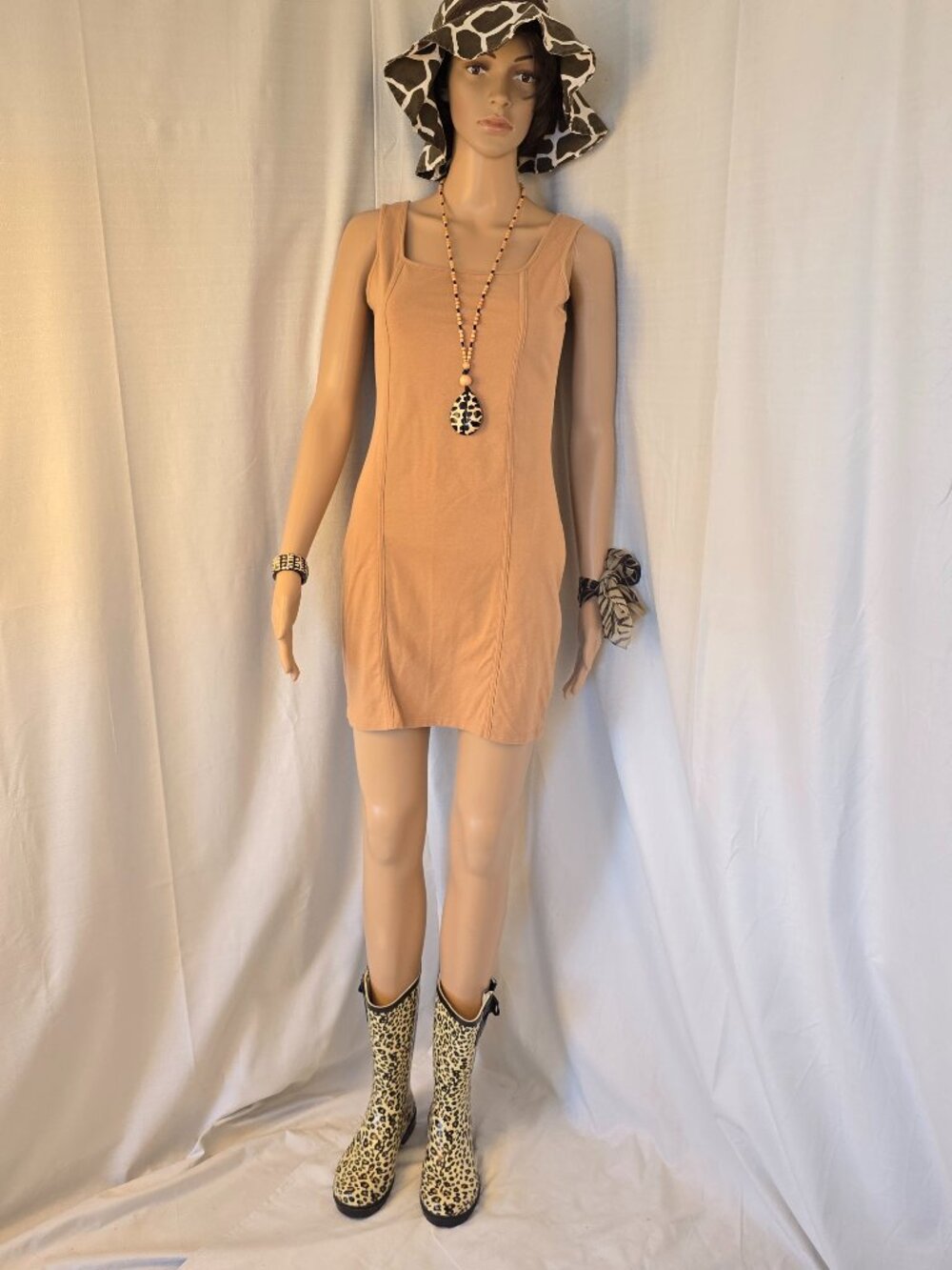 Wild Fable 95% Cotton Tan Stretch Dress Size Large